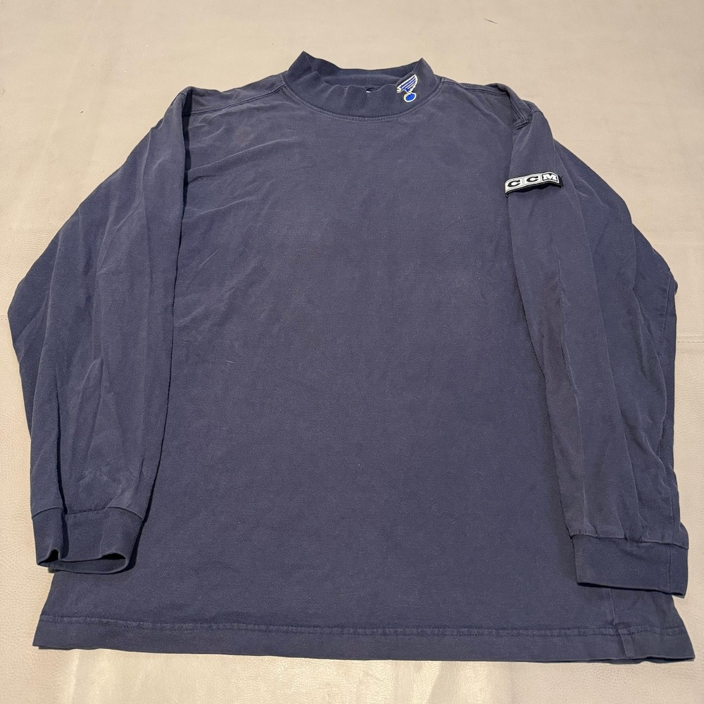 VTG 90s CCM NHL St Louis Blues Cardinals Mock Neck Shirt Men Navy-L-9540